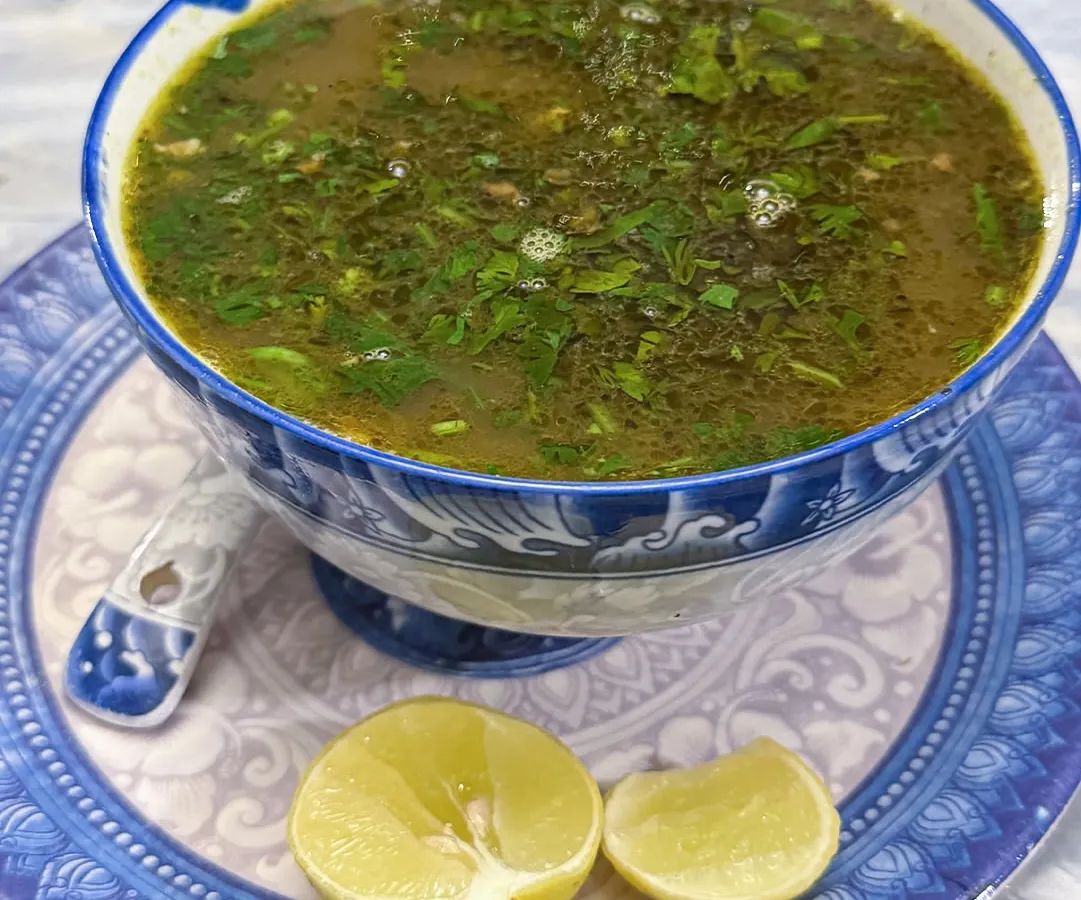 This is our iconic Yakhni soup, a Ramzan special. It's a light, warming broth, slow-cooked for hours and packed with flavour, perfect for breaking your fast.
