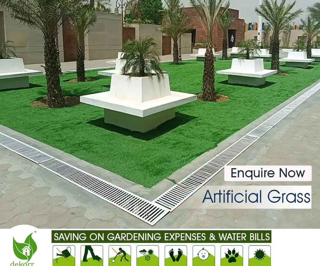 For large public and commercial areas, my artificial turf offers a clean, green look that lasts all year. This installation shows how I can transform open spaces, saving clients significant money on watering and maintenance while providing a durable, all-weather surface.