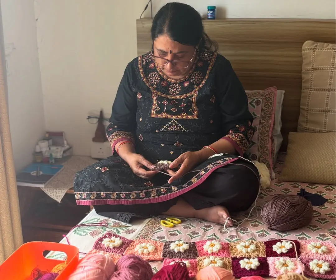 This is me, Nishtha, in my happy place, surrounded by colorful threads. Every piece starts right here, with immense patience and love. I handle each knot myself to ensure every creation is filled with what I call ‘nani jaisa pyaar’.