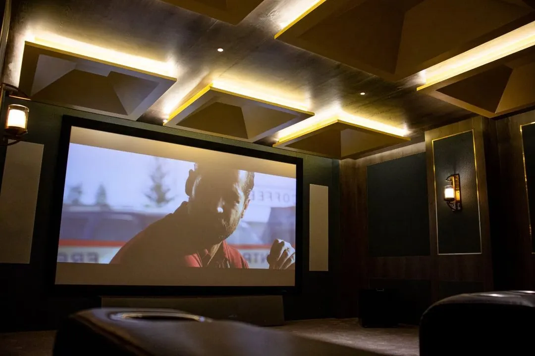 Every detail matters in creating the perfect viewing environment. Here, you can see how I integrate custom acoustic treatments and layered lighting to ensure the sound is as breathtaking as the picture on the large screen.