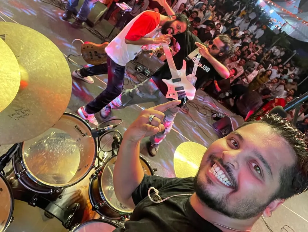 This is our happy place. A view from the drum kit, with our beat machine Jayaram taking a selfie with a massive, roaring crowd. We know how to pack a house and make sure every single person is part of the show.