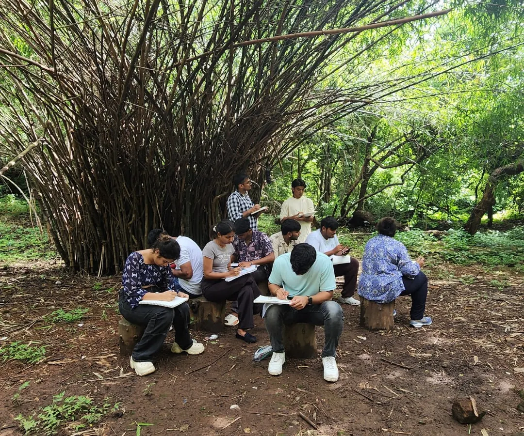 I believe nature is the ultimate teacher. Here, I am guiding architecture students during an outdoor session, encouraging them to observe the forms, textures, and resilience of the natural world. These lessons in patience and balance are fundamental to creating art that feels alive.