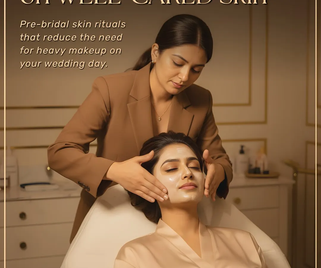 Your wedding glow starts with healthy skin, not heavy makeup. My pre-bridal skin rituals are designed to create a naturally radiant canvas, ensuring you look and feel your absolute best on your special day.