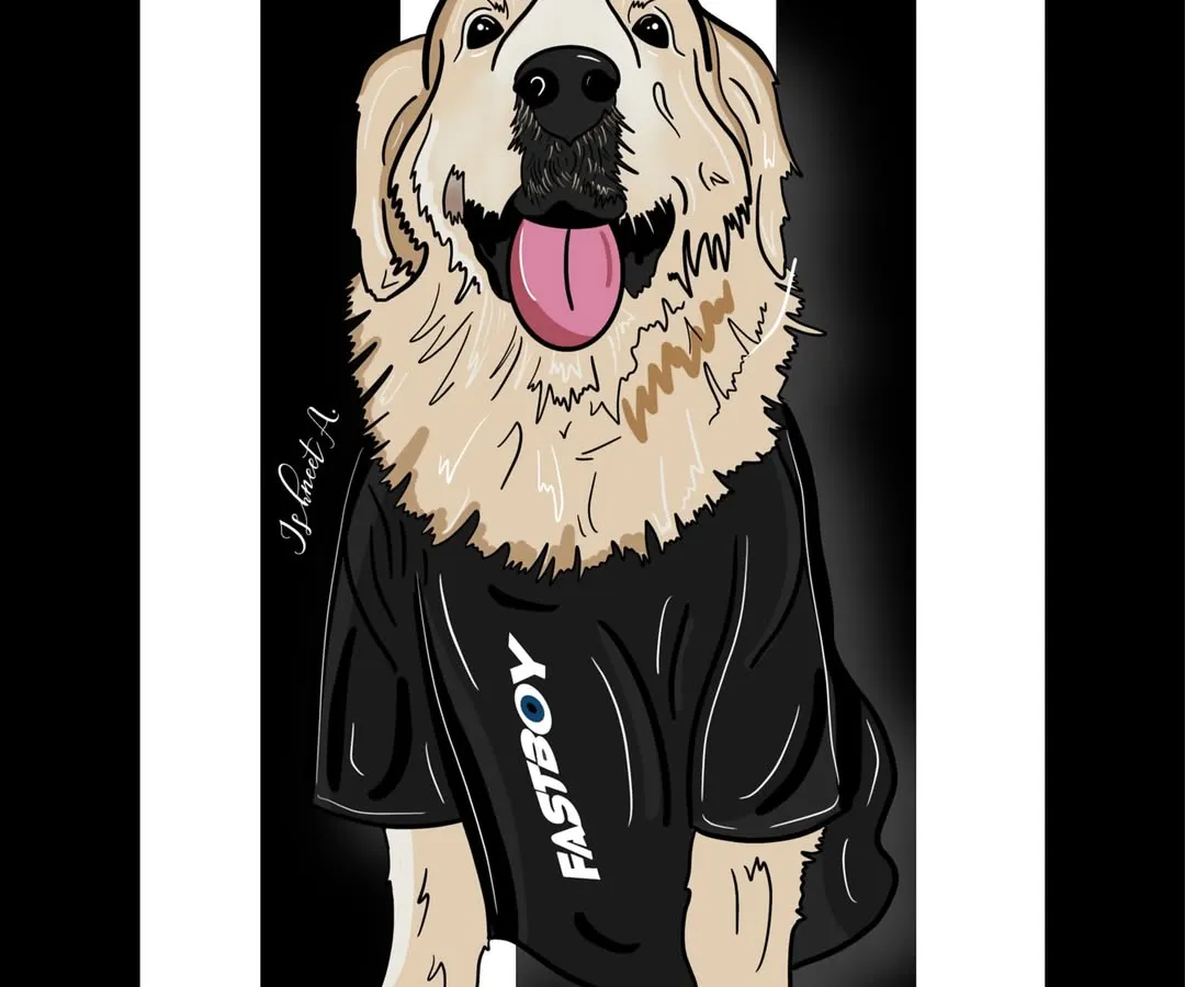 I love capturing the happy spirit of your furry friends. This custom portrait of a smiling golden retriever shows the joyful, personal style I bring to each pet illustration.