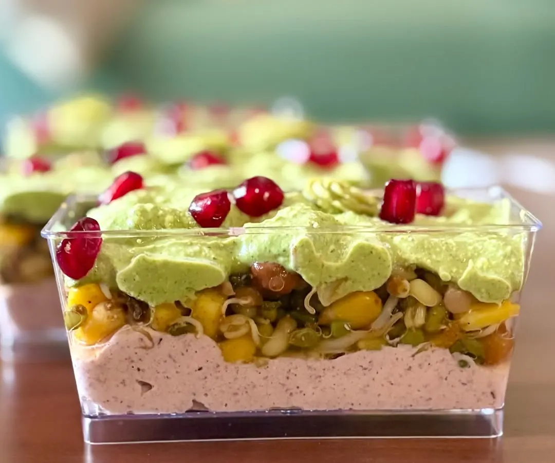 Meet my signature Chatpata Chaat Cups. This is a modern, party-friendly twist on a classic Indian street food favorite, layering tangy kokum yogurt, fresh mint chutney, sprouts, and corn for a perfect bite every time.