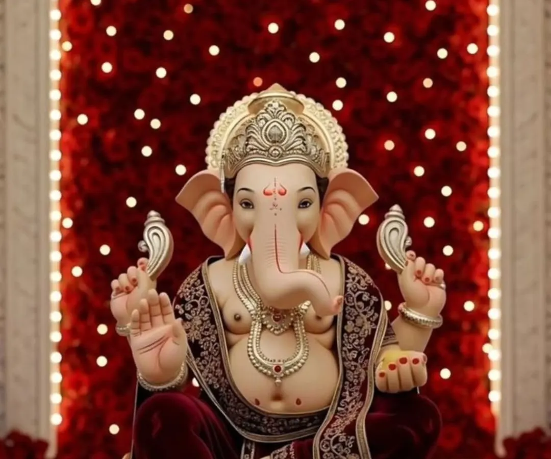 For a bold and passionate statement, I design monochromatic themes like this "Sirf Laal Ishq" concept. A floor-to-ceiling wall of rich red roses creates a powerful and dramatic backdrop for Ganpati, accented with subtle fairy lights for a touch of sparkle.
