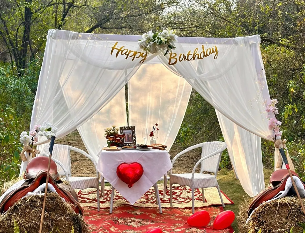We create more than just rides; we create memories. This is a look at our private, romantic setup in the forest, perfect for celebrating birthdays, anniversaries, or simply making any day special after a beautiful trail ride.