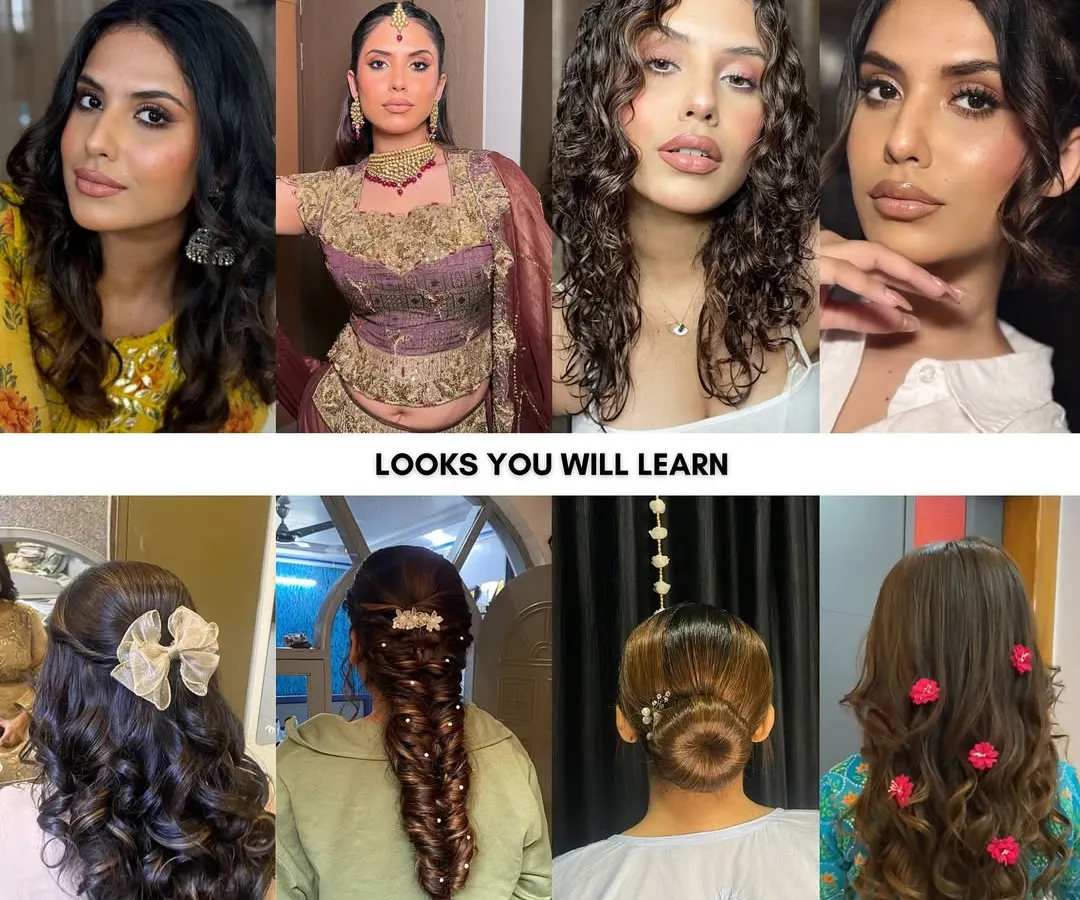 Wondering what you'll learn? Here's a sneak peek! From soft glam for brunch to a full festive look, and hairstyles from simple curls to elegant buns, my classes cover it all. You'll learn practical, wearable looks that you can recreate yourself.