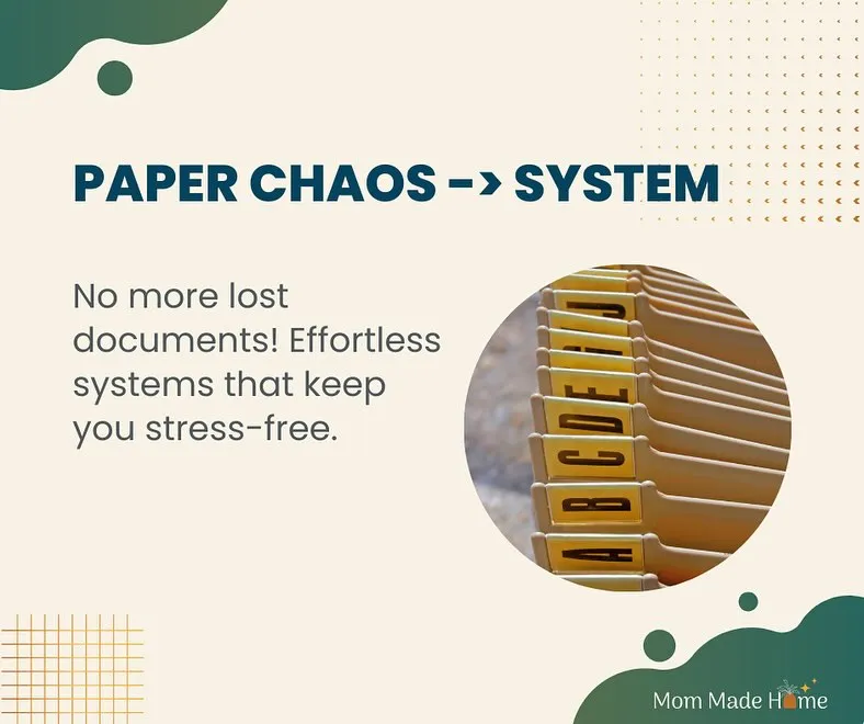 Are you drowning in piles of paper? I help clients move from paper chaos to a simple, stress-free system. We will create a home office filing system that makes it easy to find any document in seconds, so you can stop worrying about lost bills or important papers and focus on your work.