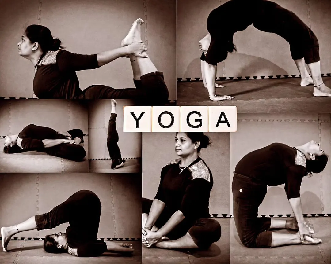 This is yoga as a discipline. This collage showcases some of the foundational and advanced asanas we work on, including Dhanurasana (Bow Pose), Ustrasana (Camel Pose), and Halasana (Plough Pose), to build comprehensive strength and flexibility.