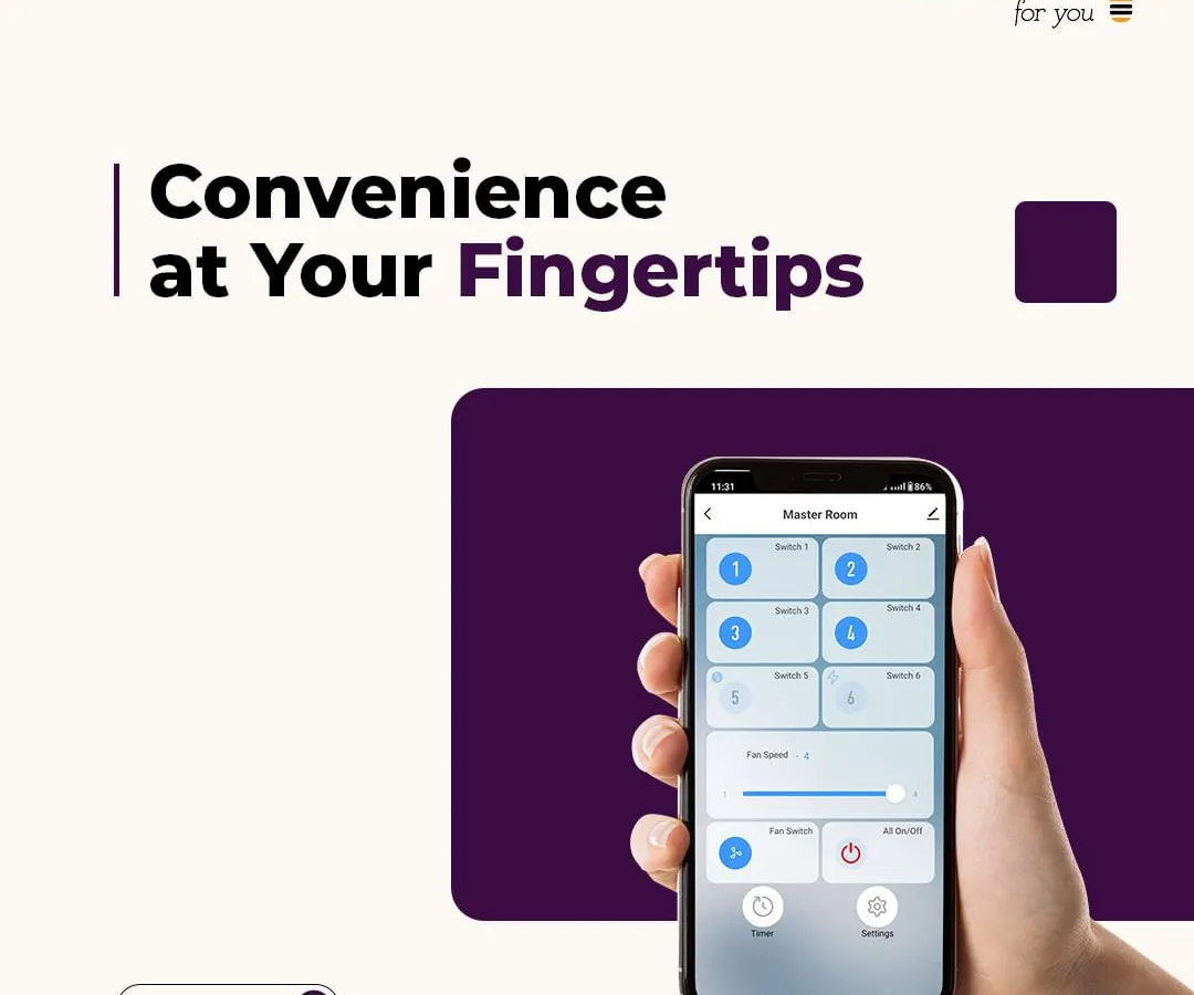 Forget juggling multiple remotes. I consolidate everything into a single, easy-to-use app on your phone. This image shows how you can control lights, fans, and more in your master bedroom with just a few taps.