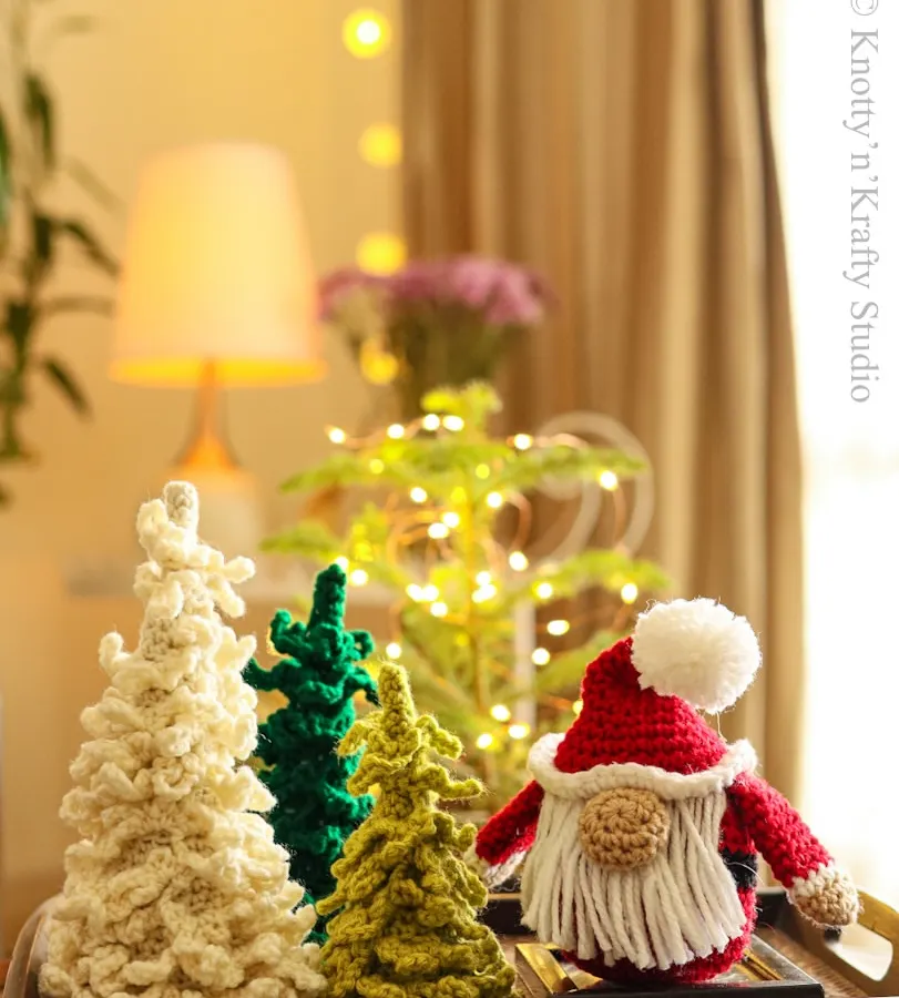 Nothing says Christmas is coming quite like setting up a little festive scene. My crochet Christmas trees and this cheerful Santa Gnome are perfect for bringing that holiday magic to a mantelpiece or side table.