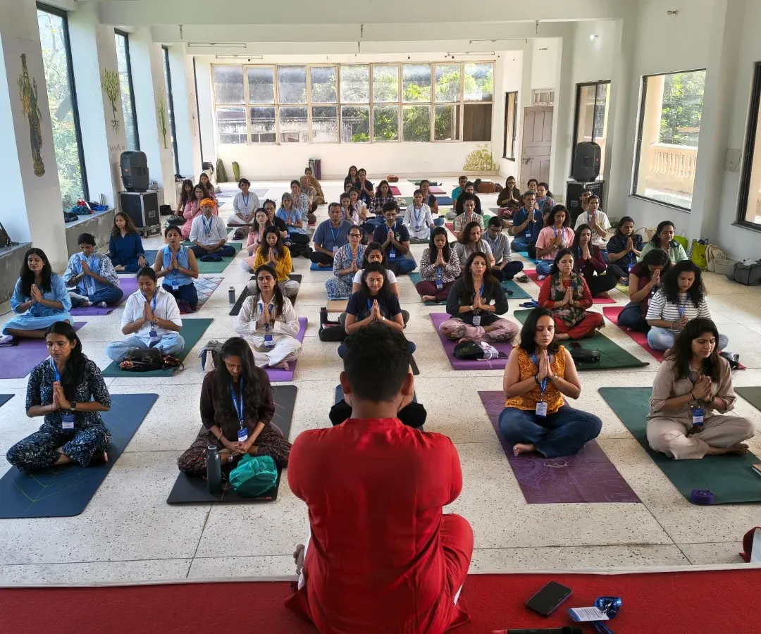 Here I am guiding our tribe in a meditation session during our Pravāh retreat in Rishikesh. These moments of collective stillness are central to our practice, helping to quiet the mind and connect with the self.