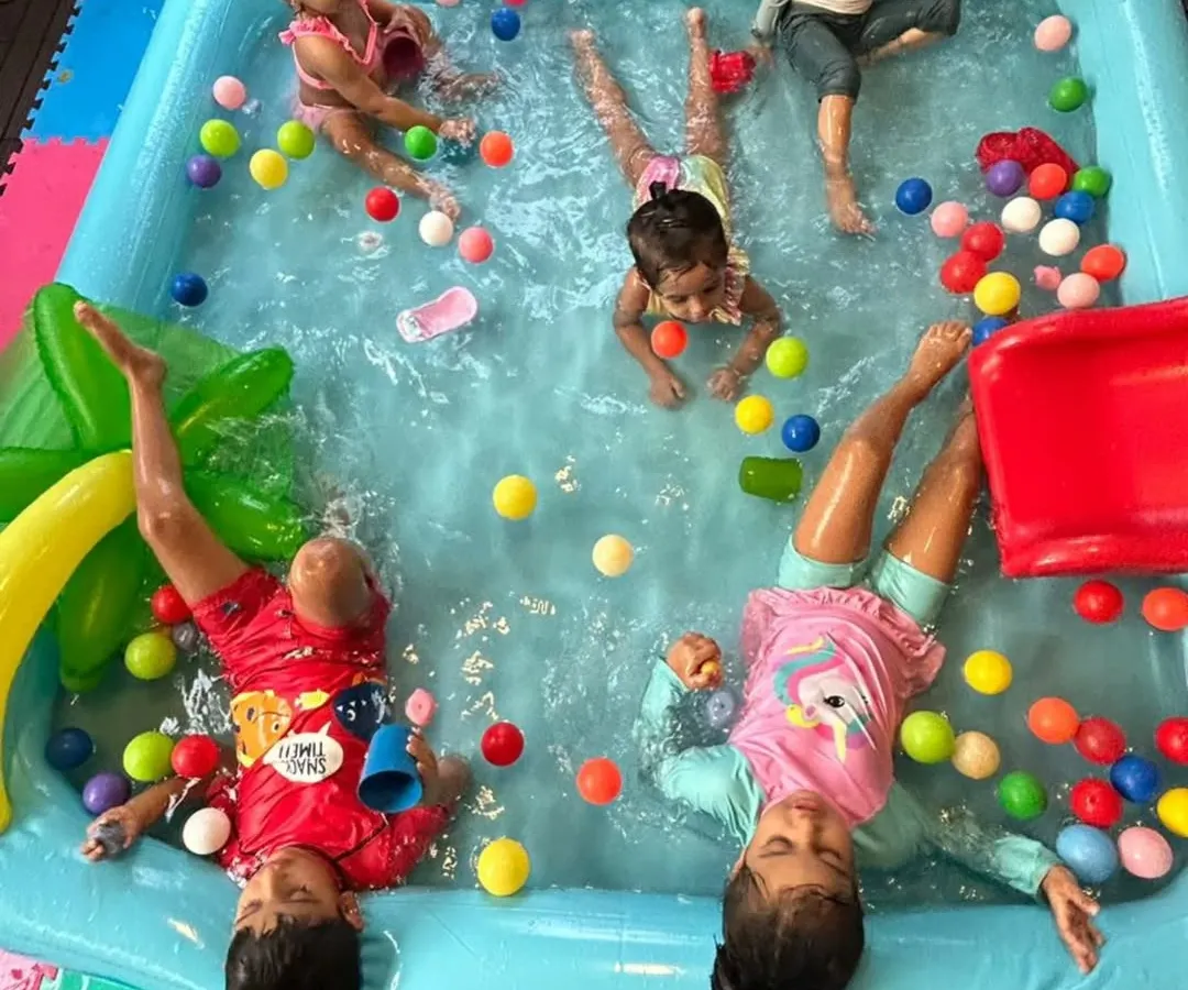 Nothing says summer like a pool full of happy kids! This overhead shot captures the energy of our group water play sessions, where everyone can splash, play, and cool off together.