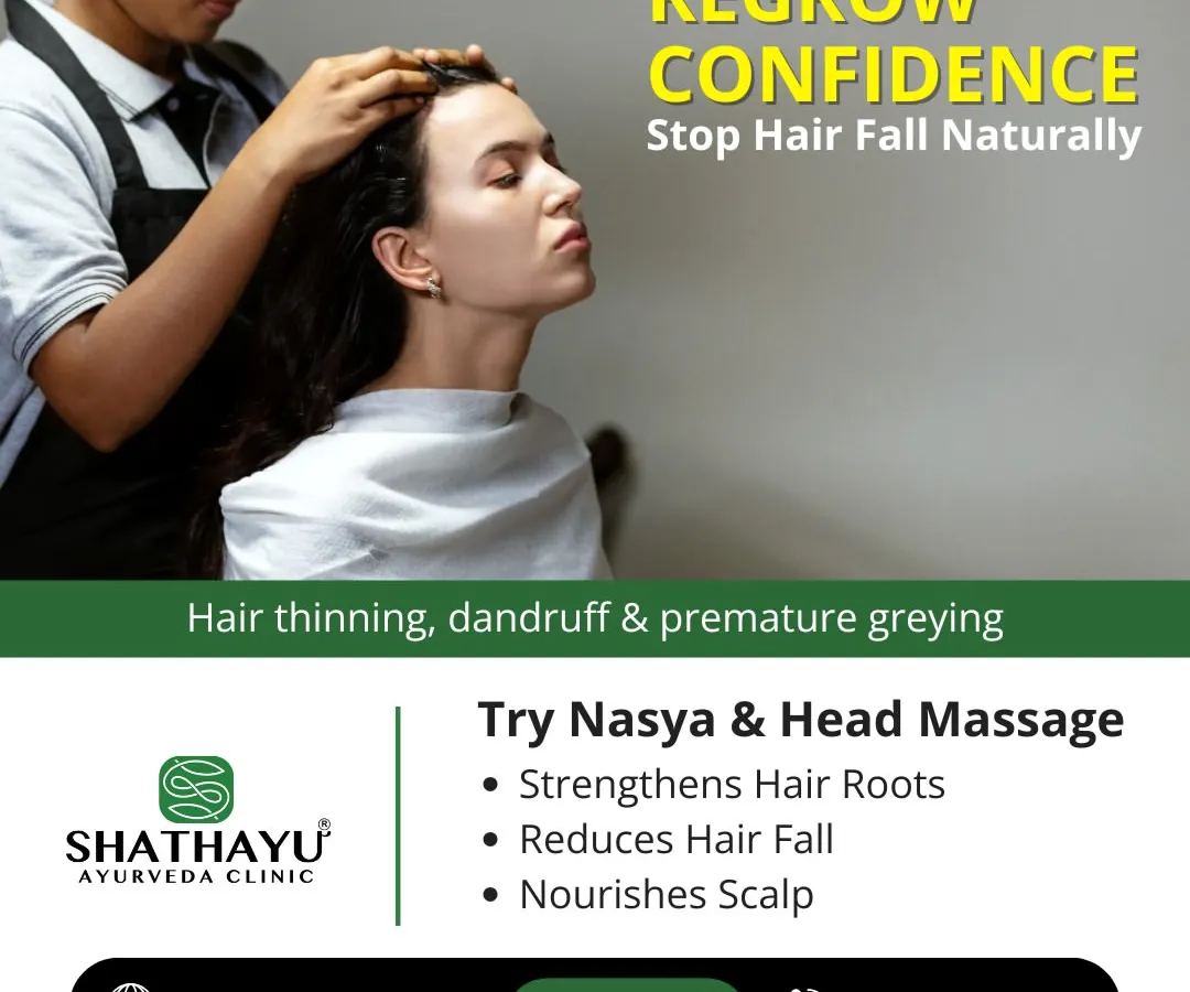 We help you regain confidence by addressing hair fall at its source. This image shows a client receiving a specialized head treatment, part of our program that includes Nasya therapy and nourishing scalp massages to strengthen hair roots and reduce hair fall naturally.