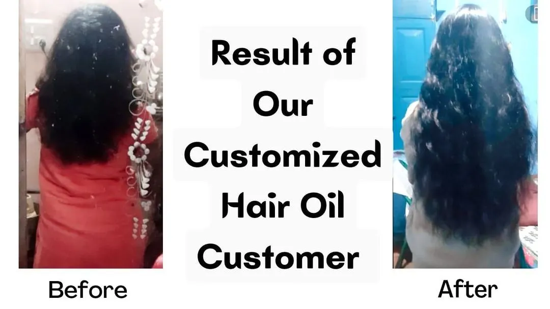 I feel so happy when I see results like this. This is a before and after from a customer who used my customized hair oil to improve her hair's health and volume.