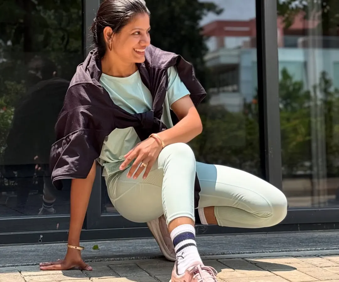 Finding strength and flexibility is a core part of my personal practice. Here, I’m connecting with my body and the space around me, a feeling I guide my students to discover in every class.