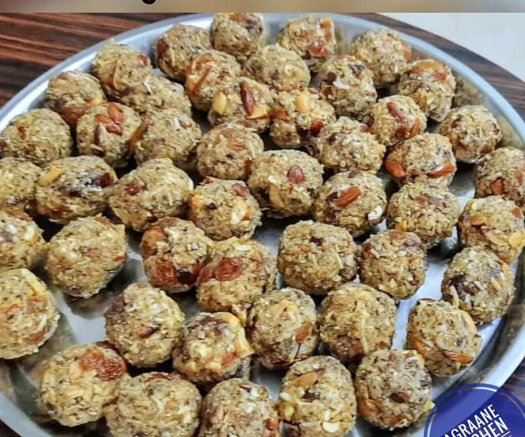 Our Dry Fruits Laadu, also known as Antina Unde, is packed with nuts, dates, and edible gum. It's a healthy and nutritious sweet we often prepare for special family functions like baby naming ceremonies.