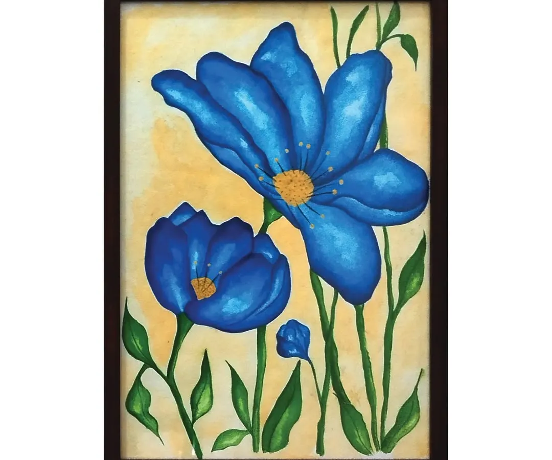 I love working with bold colors, and these blue watercolor flowers against a warm yellow background are a perfect example. This piece is about finding hope and beauty, a vibrant statement for any wall.