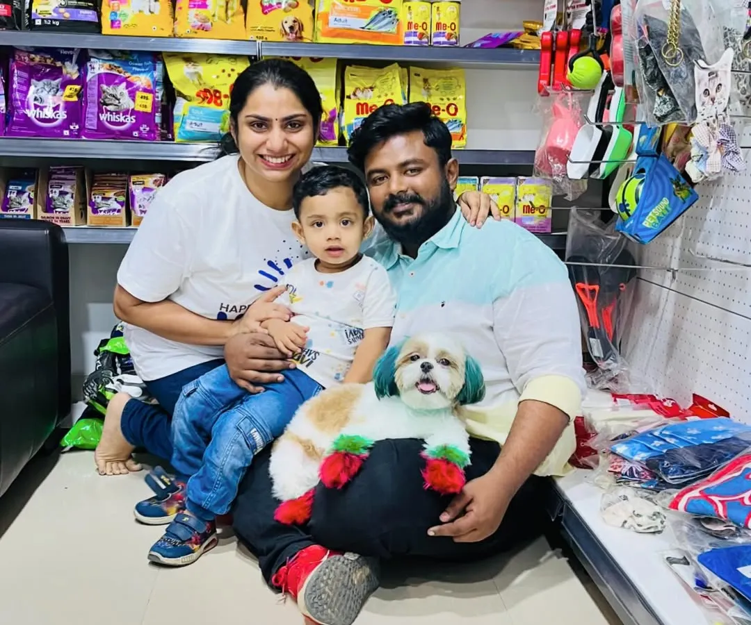 Happy Holi from my family to yours. My store is more than just a business, it's a community. Here we are celebrating in the shop, surrounded by all the pet supplies and treats that I've handpicked for your furry family members.