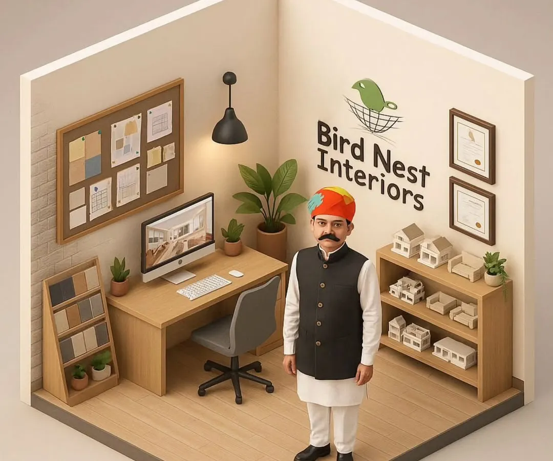 Here is a 3D isometric view of a branded office space I designed. This visualization process is a key part of how we work, allowing you to see and approve every detail, from the furniture layout and material samples to the placement of our company logo, before any physical work begins.