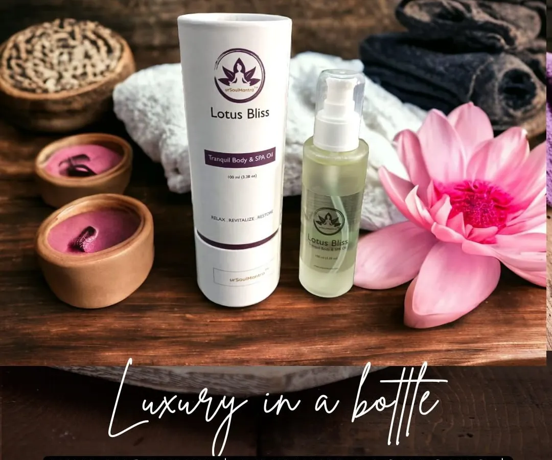 This is luxury in a bottle. My Lotus Bliss Tranquil Body & SPA Oil comes in a premium glass bottle, reflecting the natural, high-quality ingredients inside. It's designed to be a beautiful addition to your self-care sanctuary.