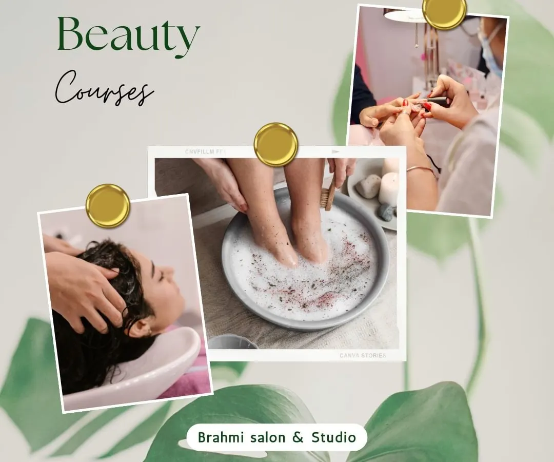 My courses cover a complete range of beauty services, not just one specialty. This collage shows the practical skills you will master, including professional hair washing and conditioning, spa-quality pedicure treatments, and detailed nail care.