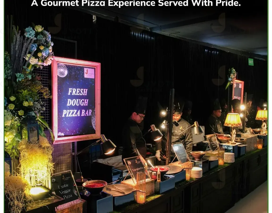 There's nothing like the energy of a live cooking station. My fresh dough pizza bar is always a hit, bringing a gourmet, interactive experience to your event with custom pizzas made right before your eyes.