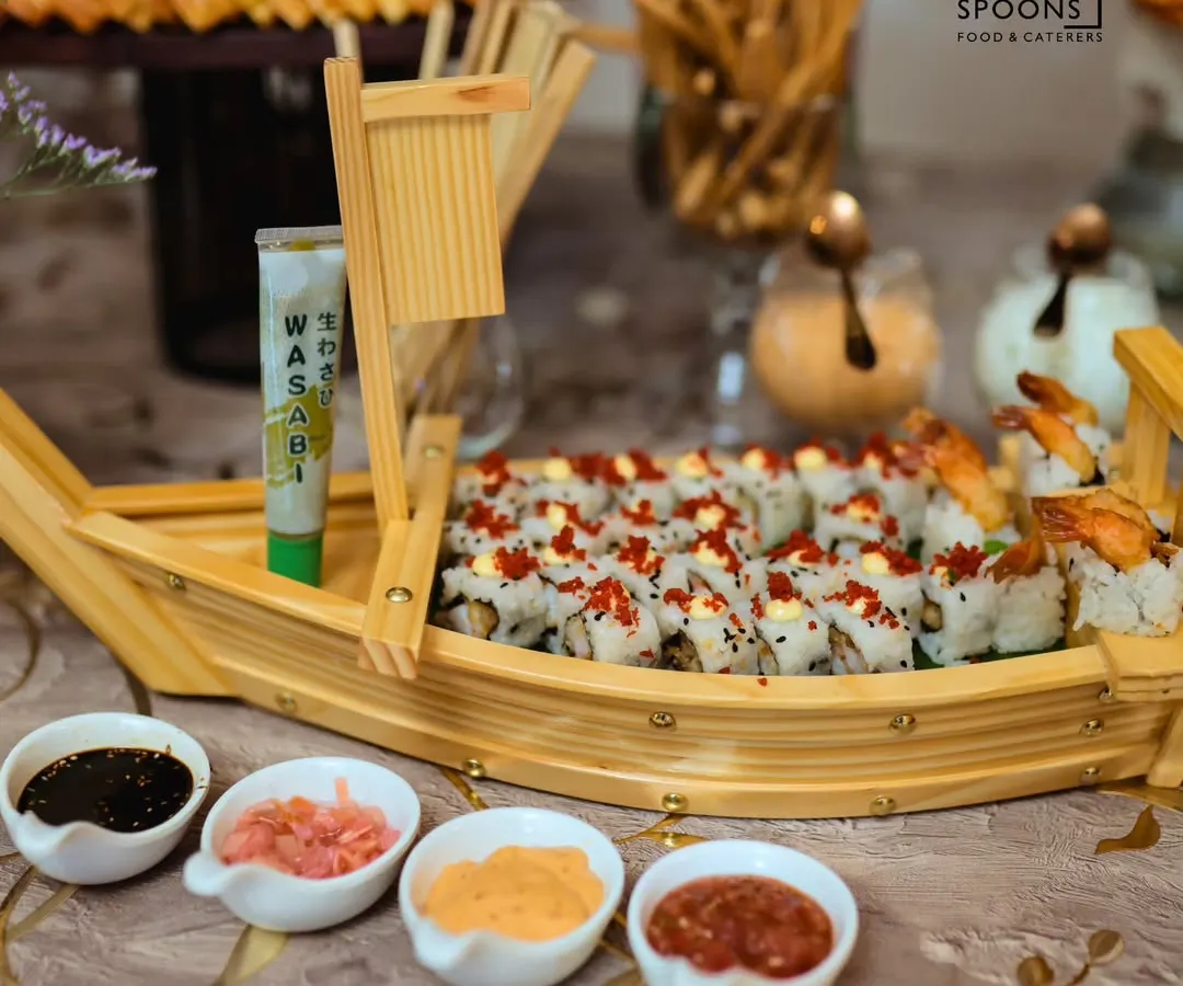 Our handcrafted sushi boat is always a showstopper. We fill it with a premium selection of freshly made sushi rolls, served with wasabi, pickled ginger, and a variety of dipping sauces to delight your guests.