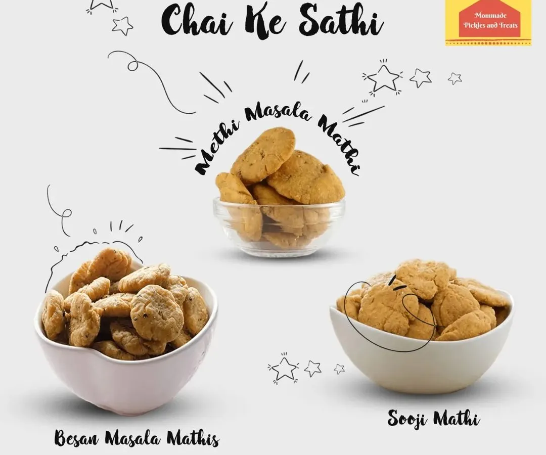 My 'Chai ke Sathi' are the perfect companions for your daily cup of tea. This picture shows some of my classic mathris: the fragrant Methi Masala, the wholesome Besan Masala, and the light, crispy Sooji Mathi. Each one is made to give you that comforting, homemade flavour.