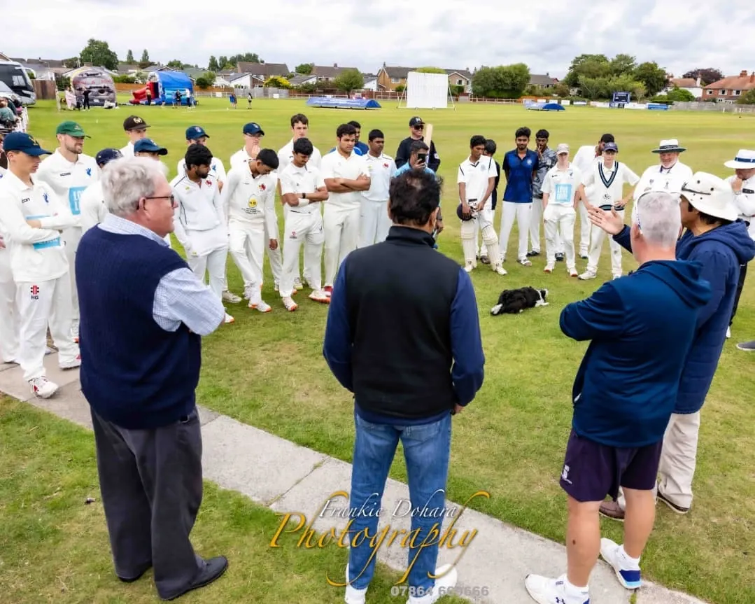 I make it a point to be on the ground, guiding players at every step. Here, I am addressing both teams after a match at the Ainsdale Cricket Club, discussing strategy and sportsmanship. This is where you build your fighting spirit.