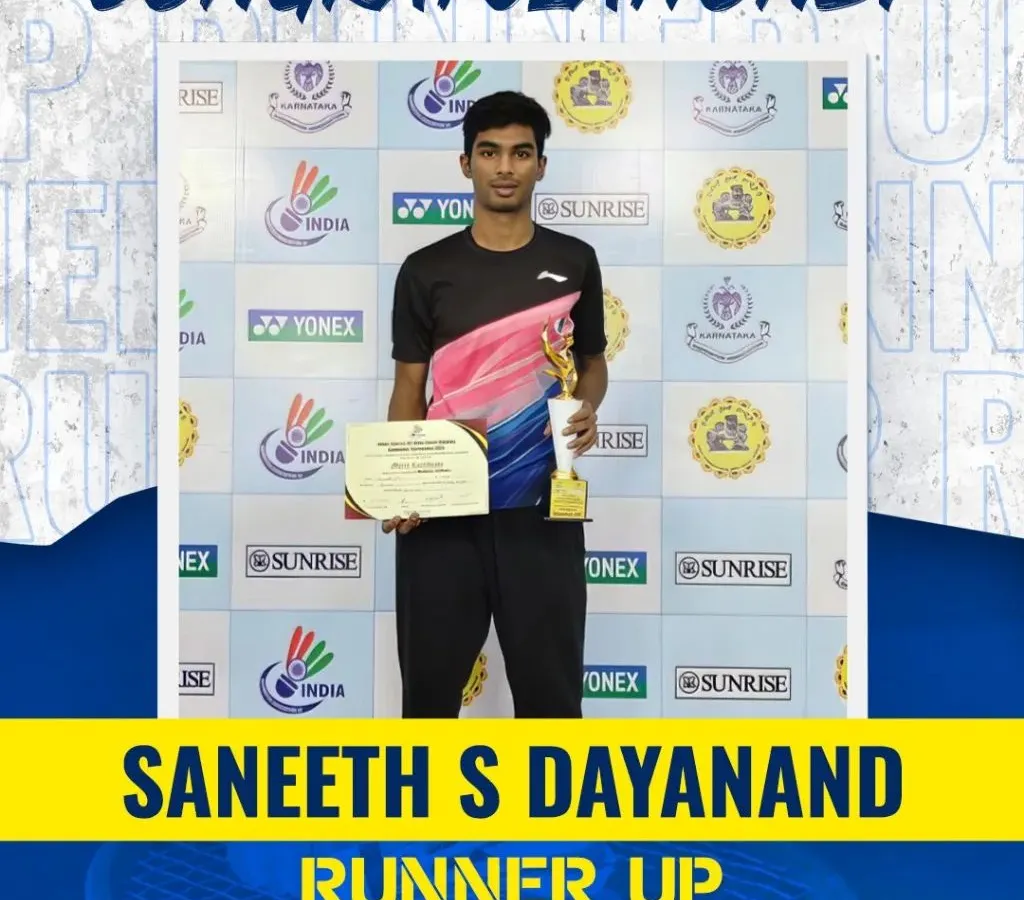 We celebrate the incredible achievement of our athlete, Saneeth S Dayanand, who secured the runner-up position at the Yonex-Sunrise All India Senior Ranking Tournament. His journey, which included defeating a World No. 65 player, is a testament to the high-performance training and grit we cultivate.