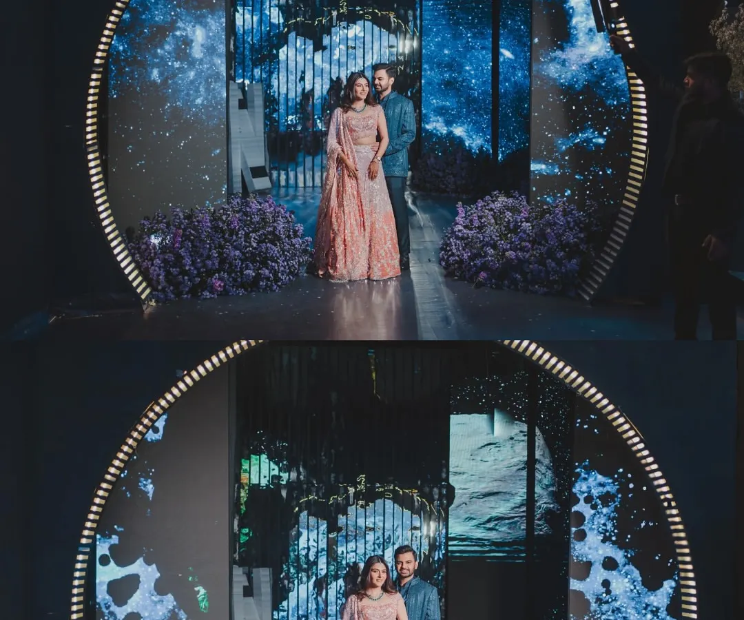 I don’t just decorate, I build portals to new worlds. For this Sangeet, the couple stepped through a cinematic gateway into their own interstellar universe, setting the stage for an unforgettable night.