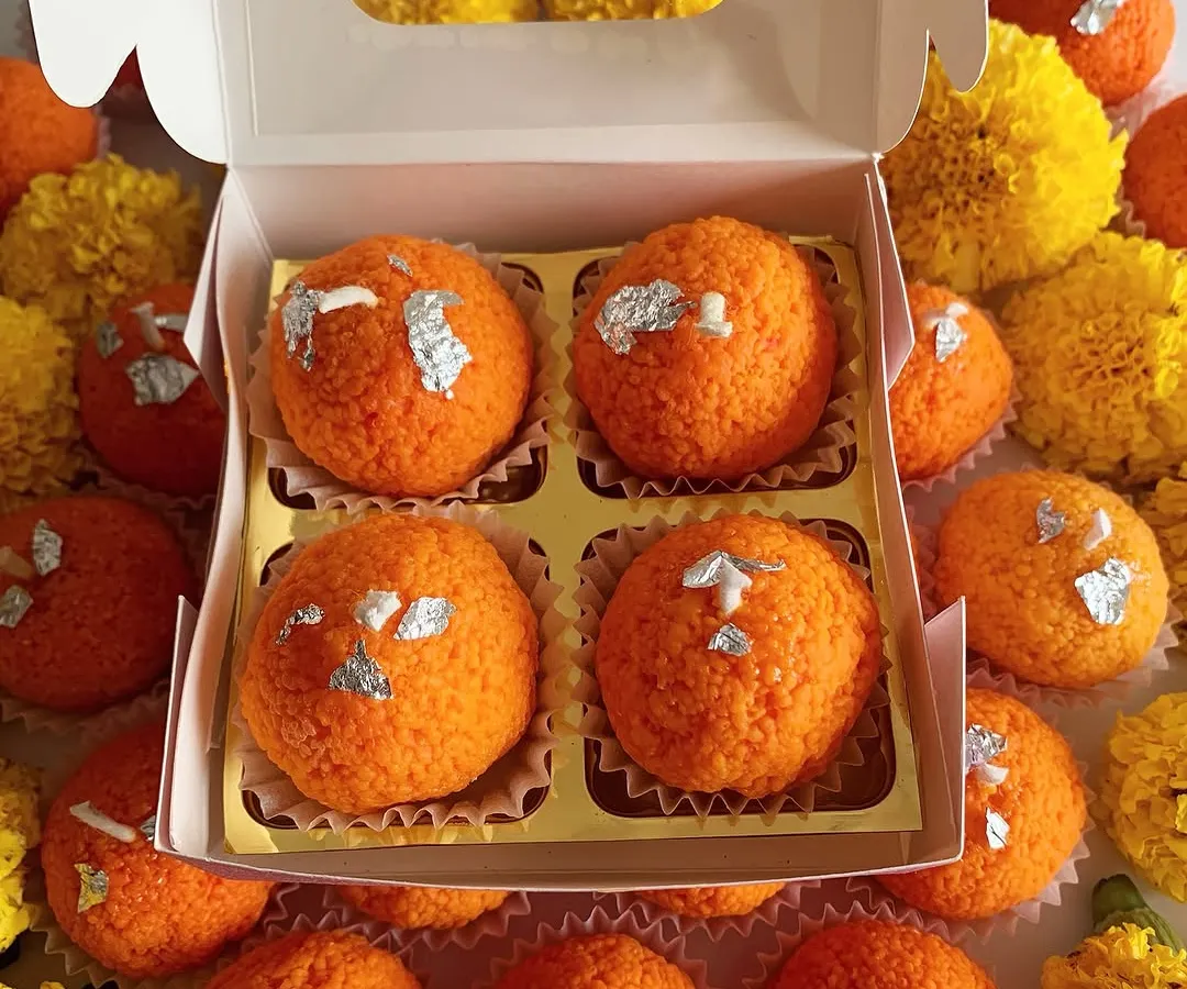 My Motichoor Ladoo candles are one of my most popular items, especially for festive gifting. Each one is handmade by me to look just like the real sweet, complete with silver varq, and they fill the room with a beautiful, warm scent.