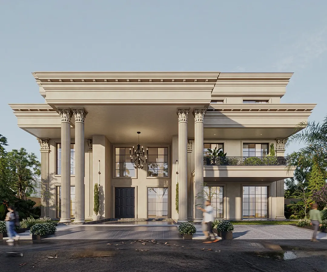 Here, monumental proportions meet timeless elegance in a neoclassical design. The grand columns, symmetrical rhythm, and expansive glazing shape a home that speaks of presence and prestige, reimagining heritage for contemporary living.