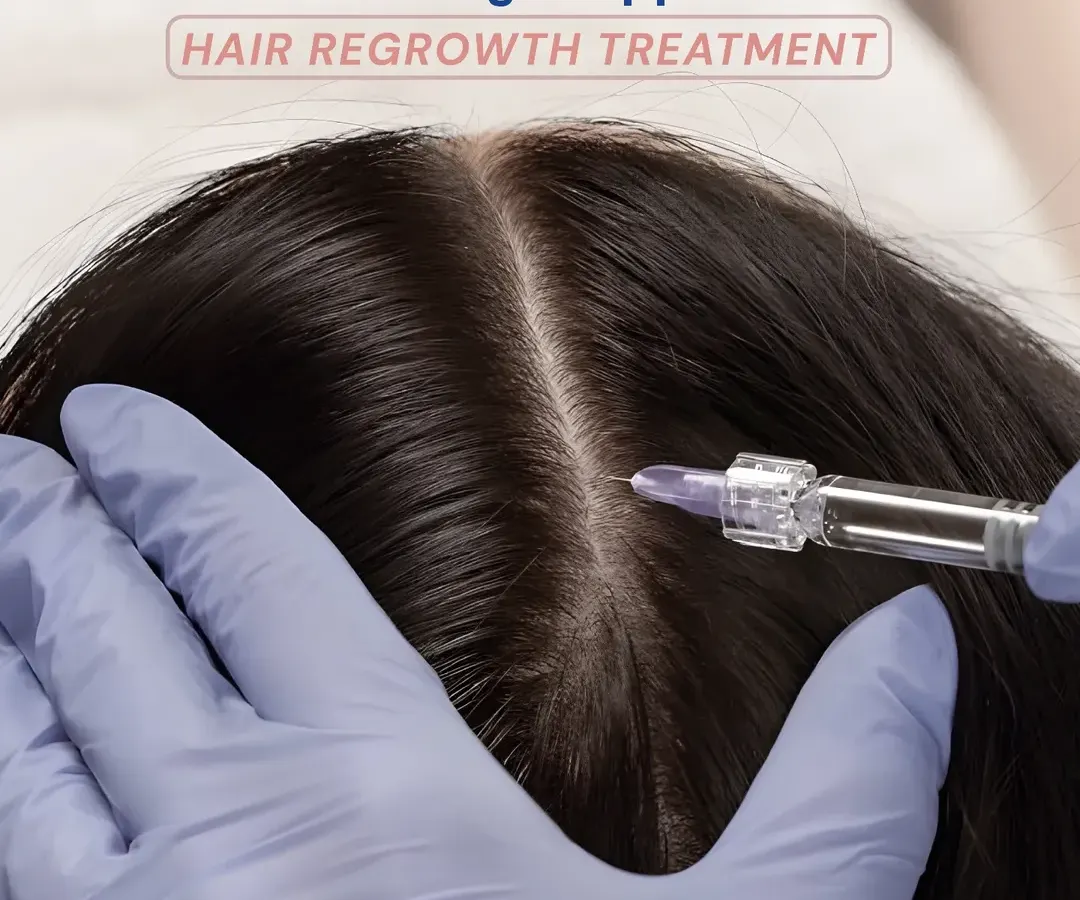 I address hair loss with science. This is my dermatologist-approved PRP-GFC hair regrowth treatment, which uses concentrated growth factors from your own blood to stimulate dormant follicles and promote new, healthy hair growth.