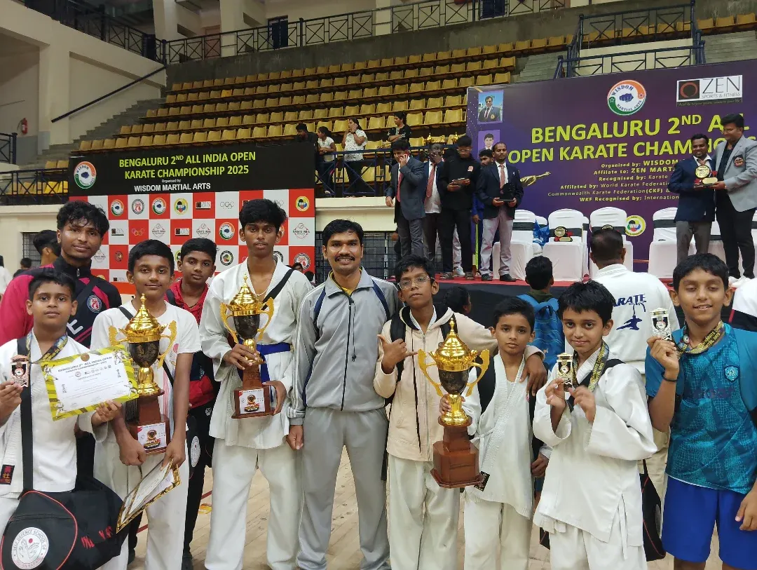 I am incredibly proud to stand with my team of young champions at the Bengaluru 2nd All India Open Karate Championship. Their hard work and dedication are reflected in the numerous trophies and medals they have earned.