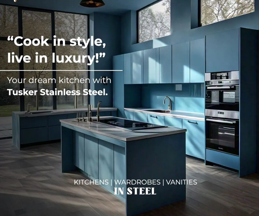 We believe steel can be both strong and stunning. This dream kitchen showcases our ability to create luxurious spaces with custom-colored stainless steel cabinetry. The stylish blue finish, combined with an elegant island and integrated appliances, proves that durability and high-end design go hand in hand.
