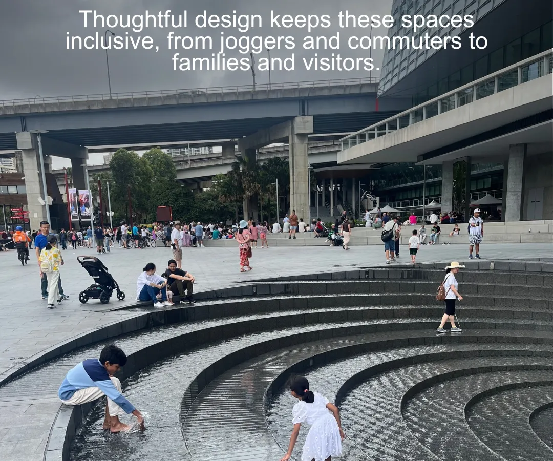 Our ultimate goal is to create spaces for people. This interactive water feature becomes a place of joy and community, demonstrating how thoughtful public design can be inclusive and welcoming for all, from families and children to daily commuters.