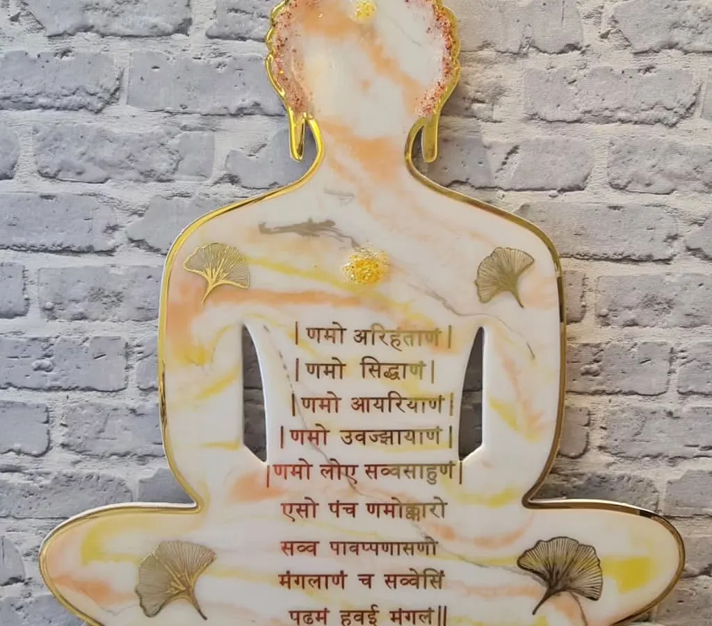 This beautiful Resin Navkar Mantra wall decor, shaped like a meditating Buddha, brings so much peace and positivity. I feel blessed to help my students create such meaningful art for their homes.