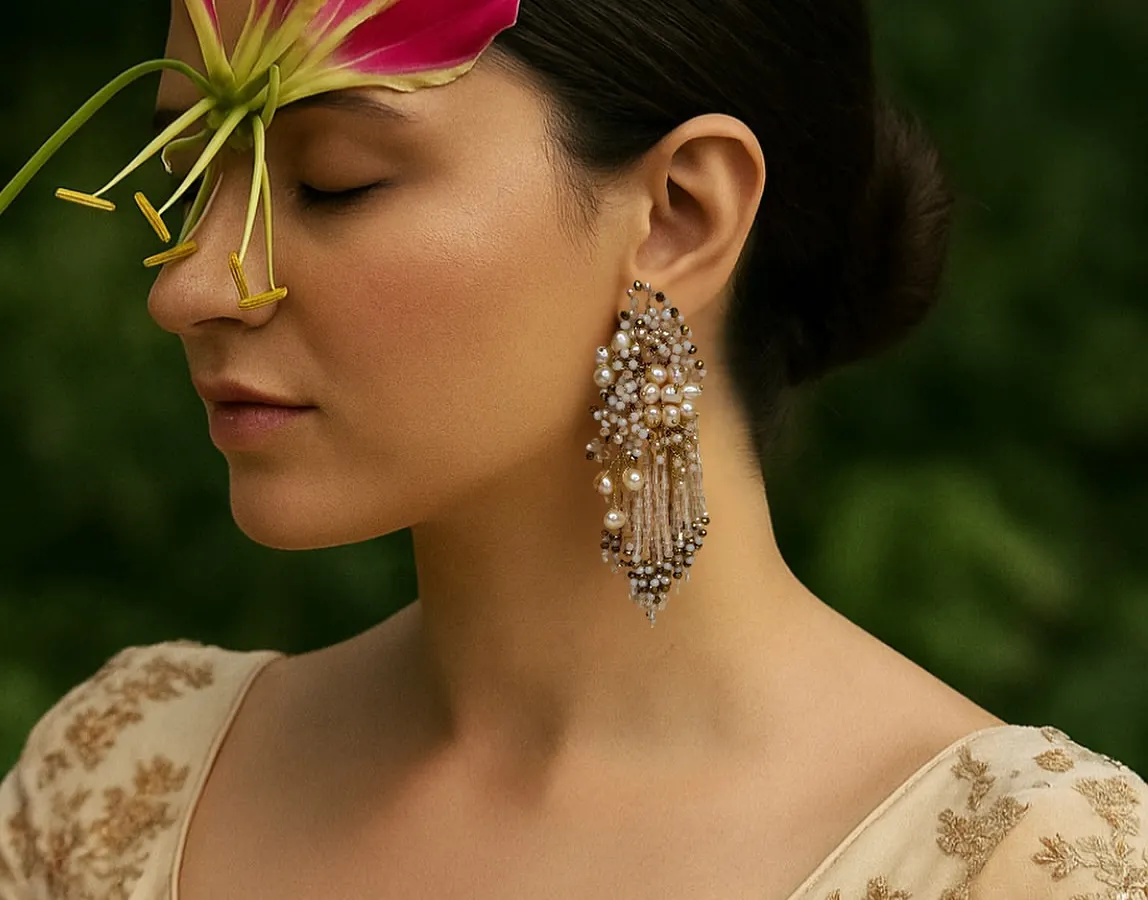 The Art of Adornment: For me, jewellery is wearable art. This piece, with its delicate cascade of pearls and crystals, is designed not just to be worn, but to be experienced. It’s perfect for those moments when you want to feel like the light.