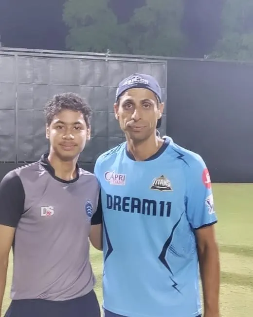We believe in giving our players the best exposure. Here is one of our academy boys getting tips from the legendary Ashish Nehra during a net bowling session for the Gujarat Titans IPL team. These are the kind of opportunities that build future champions.