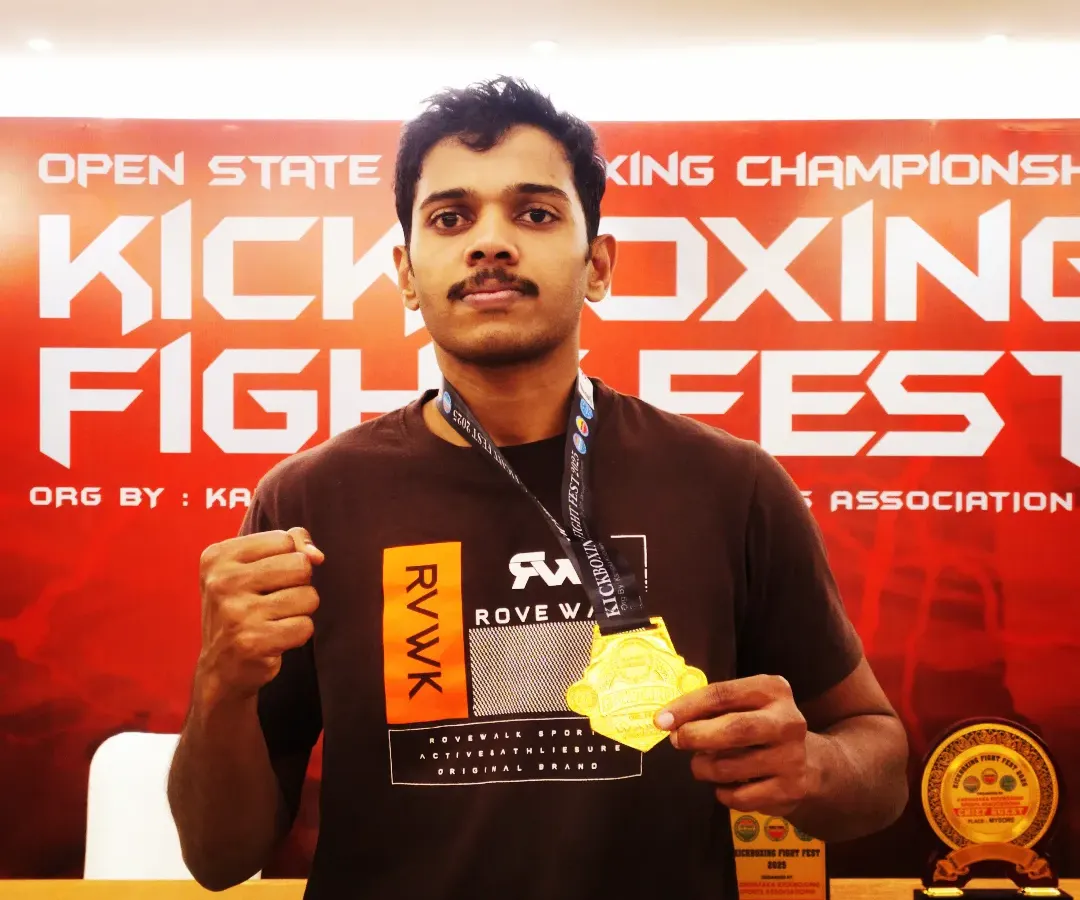 This is the result of all the hard work. Winning the gold medal in the low kick event at the Karnataka Open Kickboxing Championship was a great start to the year. When you train with me, you're learning from an active competitor who is still in the game.