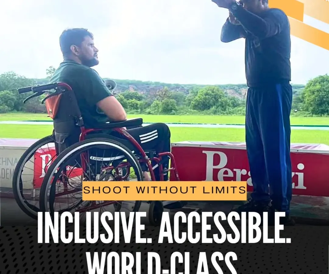 An athlete receives instruction at our world-class outdoor shotgun range, showcasing the inclusive and accessible nature of our facilities. I ensure every part of the academy, from equipment to coaching, is designed to help shooters break barriers.
