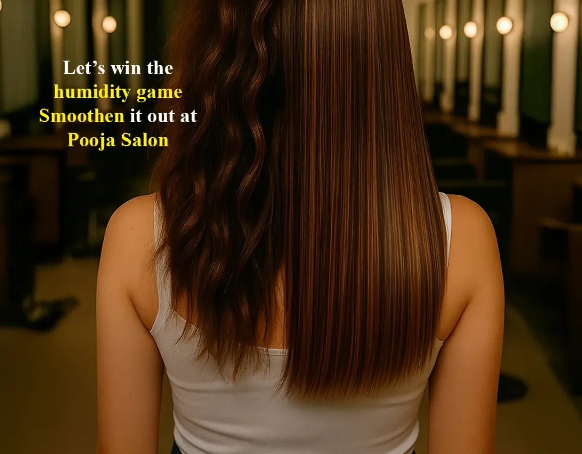 Tired of fighting frizz, especially in this humidity? My hair smoothening and botox treatments are designed to give you sleek, manageable hair that lasts. This before and after shows the clear difference, turning unruly waves into a smooth, glossy finish.