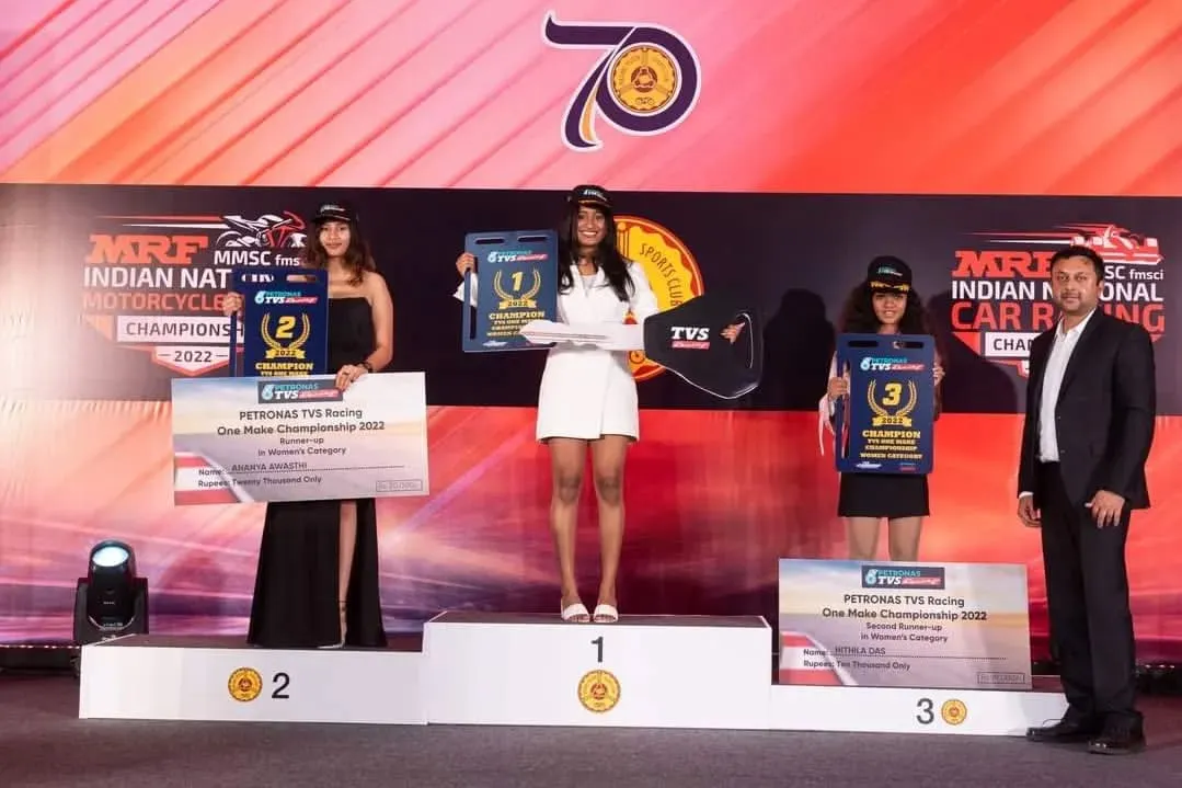 This is the result of dedication. Our student, Aditi Krishnan, stands proudly on the top step of the podium, crowned champion of the Petronas TVS Racing Apache RTR200 Girls 2022 series. We guide our racers to victory.
