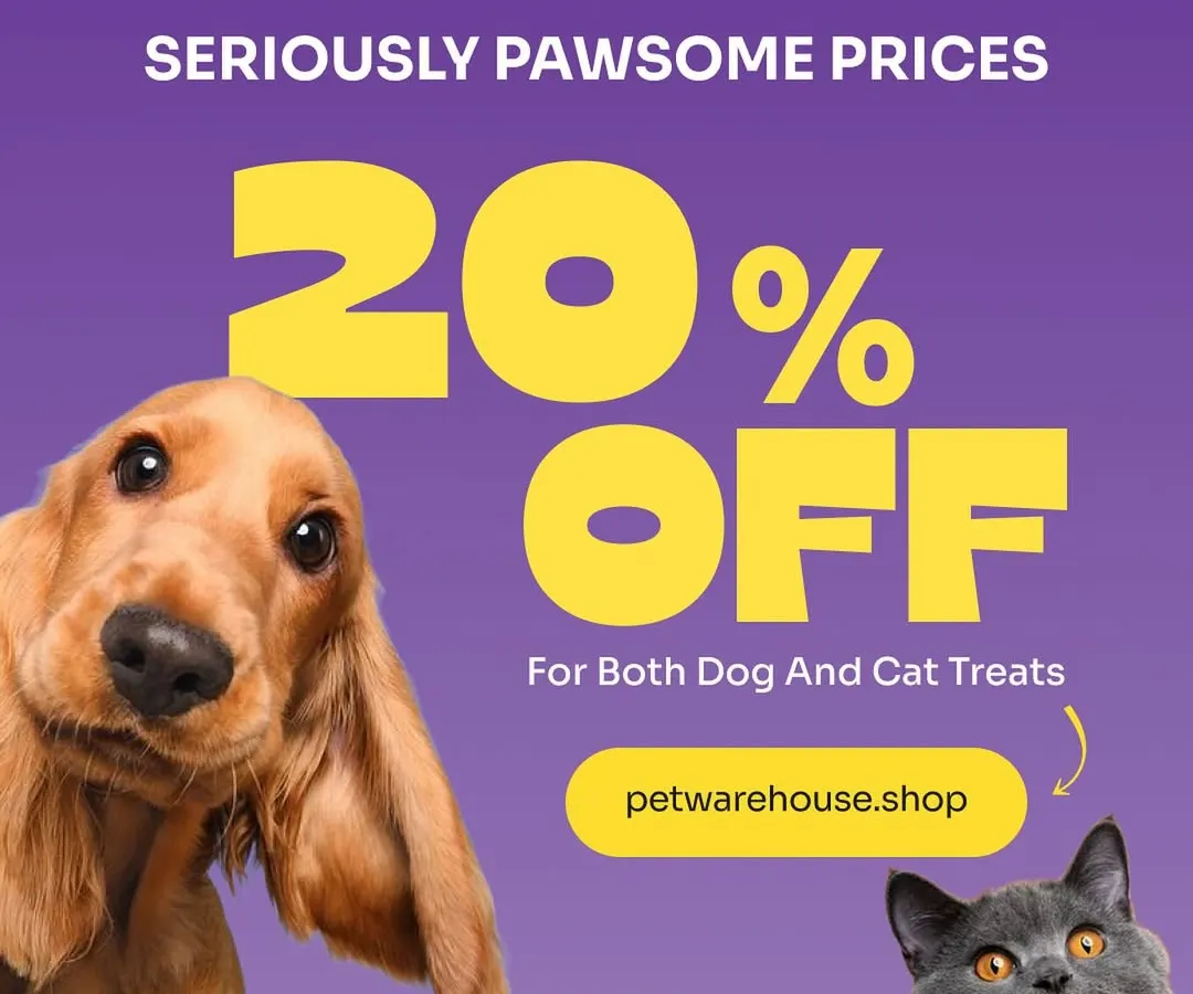 Treat your best friend without breaking the bank. We're offering a fantastic 20% discount on our entire range of delicious and healthy dog and cat treats. It's the perfect way to show them some love.