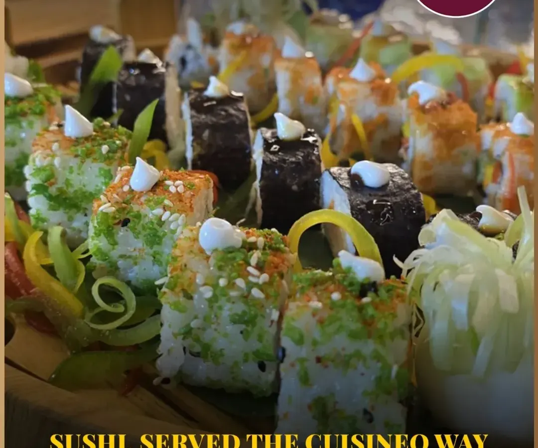 Our culinary expertise extends across the globe. Here is our beautifully plated sushi, a testament to our commitment to premium ingredients, authentic flavors, and impeccable presentation. We bring this level of artistry to every dish we serve.