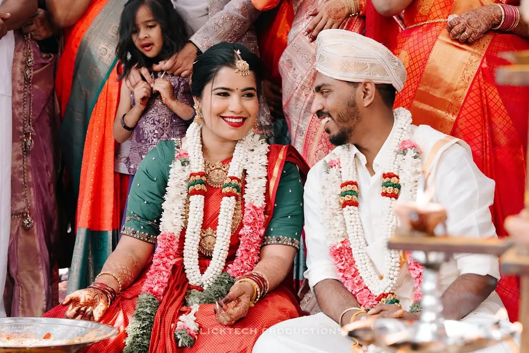 The pure joy of a South Indian wedding ceremony. I focus on capturing these genuine, unposed moments between the couple, surrounded by their loved ones.
