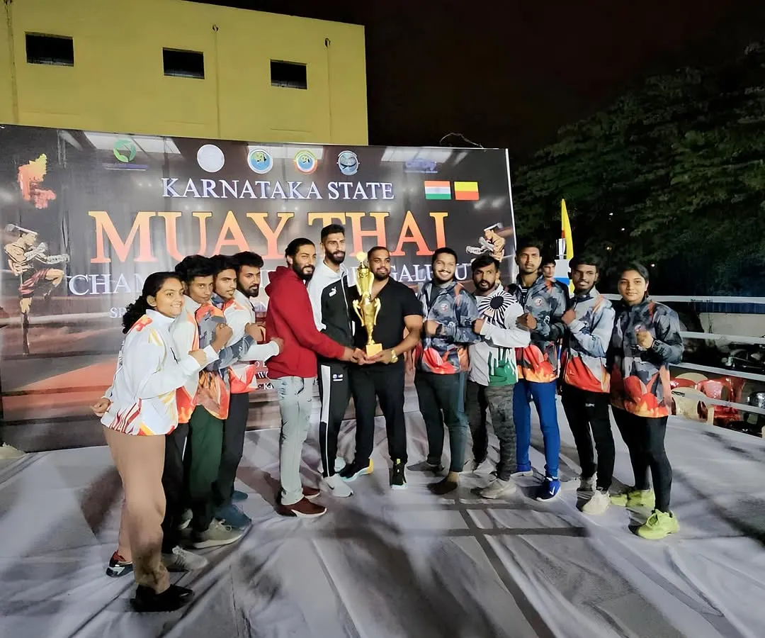 This is what dedication looks like. My team proudly holding the Karnataka State Muay Thai Champions trophy. We train to compete, and we train to win.